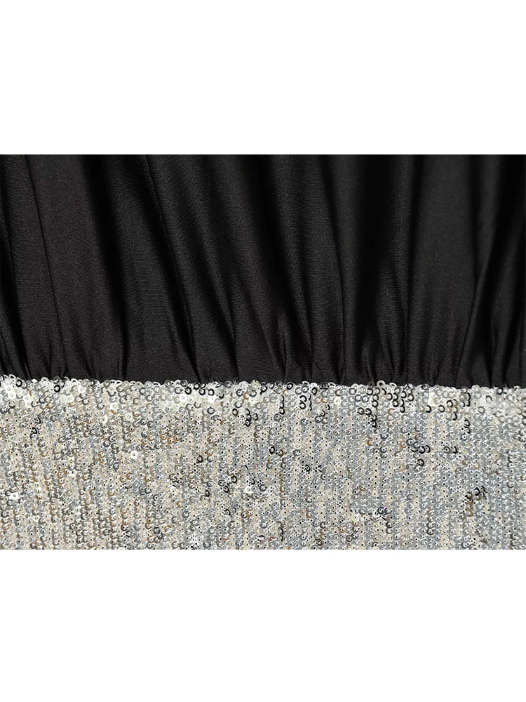 TFMLN 패션 여성 스팽글 스플라이싱 드레스 캐주얼 라운드 칼라 파티 클럽 미니 드레스 긴 소매 슬림 여성 섹시 의류