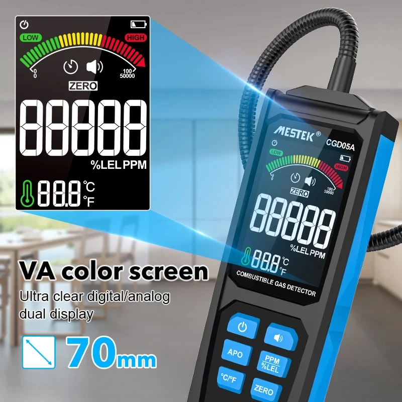 Combustible Gas Detector Color Screen Type-C Charging Flammable Natural Gas Tester Sound Vibration Alarm LPG Alcohol Analyzer