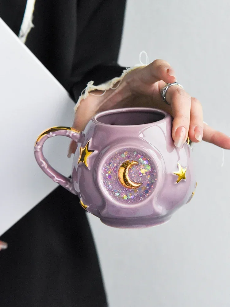 

Ceramic Starry Sky Cup Sparkling Cup with High Appearance, Colorful Stars, Creative Birthday Gift, Mug with Hand Gift, Water Cup