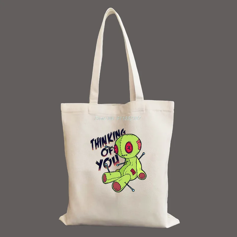 

Voodoo Doll Women Bags Large Capacity Harajuku Cartoon Vintage Shopping Bag Canvas Bag Funny Women's Shoulder Bags Kawaii Girls