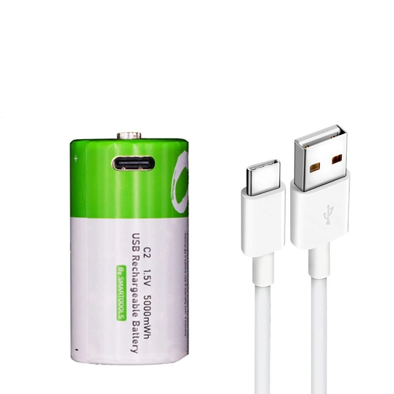 1.5V 5000mWh LR14 C Size Li-po Rechargeable Battery for Flashlight Gas Cooker Type-C Ultra-Fast Charging