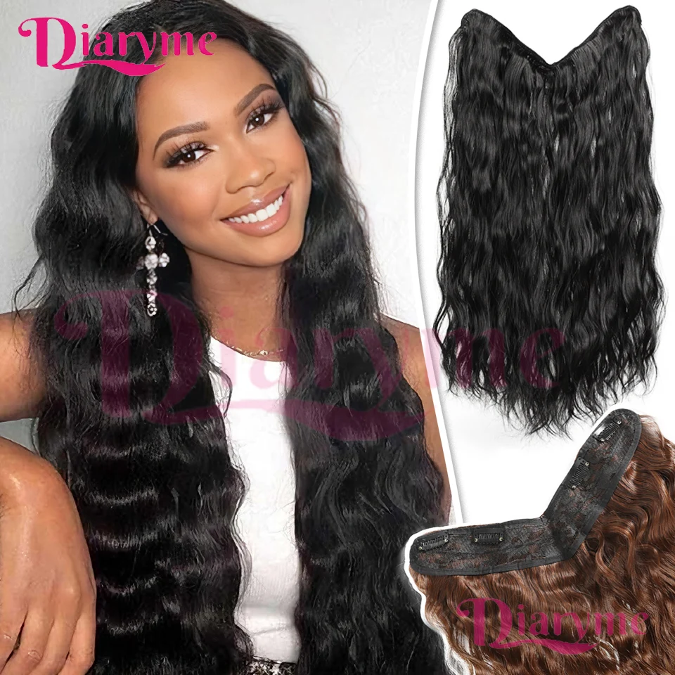 

V-образный синтетический парик для наращивания волос. Пушистый гладкий волнистый парик для наращивания волос подходит для женщин для ношения на каждый день фестивали.