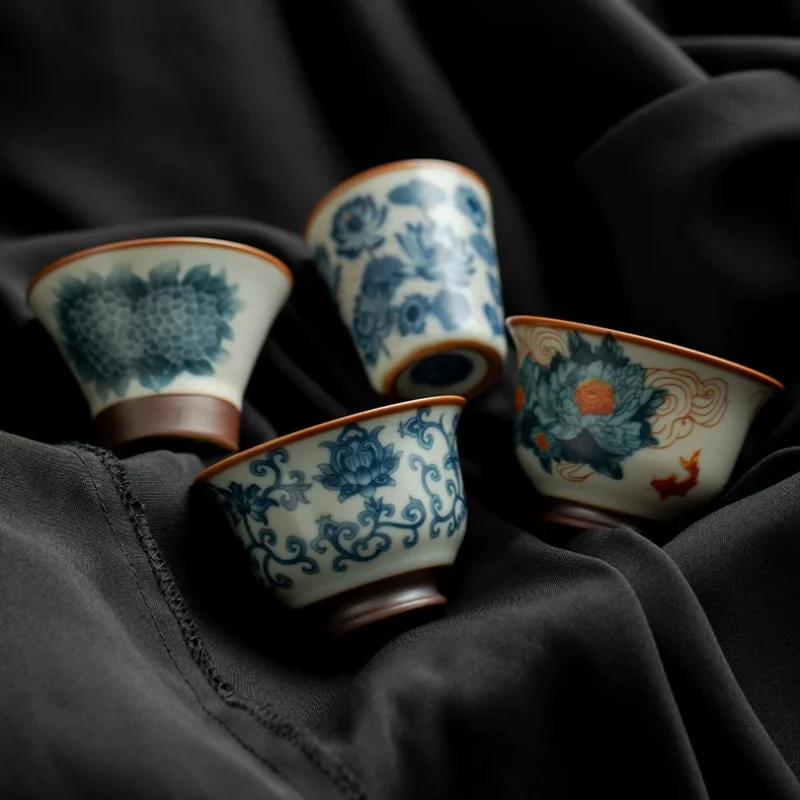 New Chinese Style Ru Kiln Blue White Enamel Teacup Gift Box Set, High‑End Master Tasting Cup, Birthday & Souvenir Tea Gift
