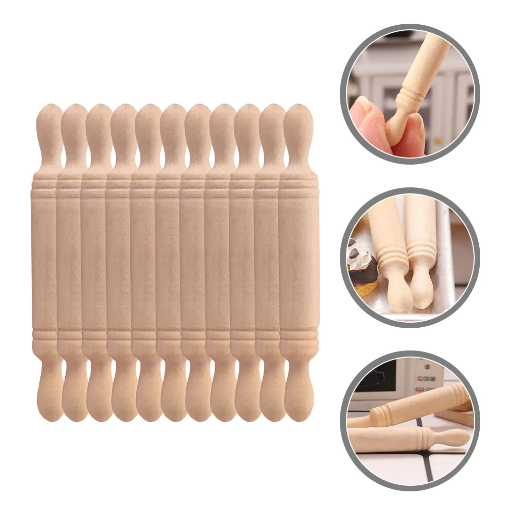 11 Pcs Wooden Rolling Pin Child Mini Decorative Kitchen Toy Miniature Tiny Roller