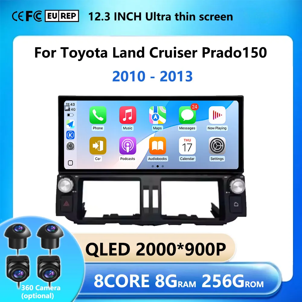 12.3 inch Ultra-thin Screen DSP Android 16 For Toyota Land Cruiser Prado 150 2010 - 2013 GPS Radio Multimedia Player 4G Navi Car