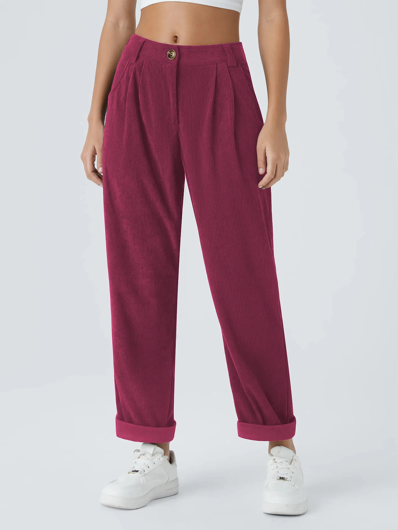 Neue Herbst- und Winter-Freizeitanzüge für Damen in Unifarben aus Cord mit weitem Bein und geraden, samtartigen Hosen, die schlank aussehen – Detail 18