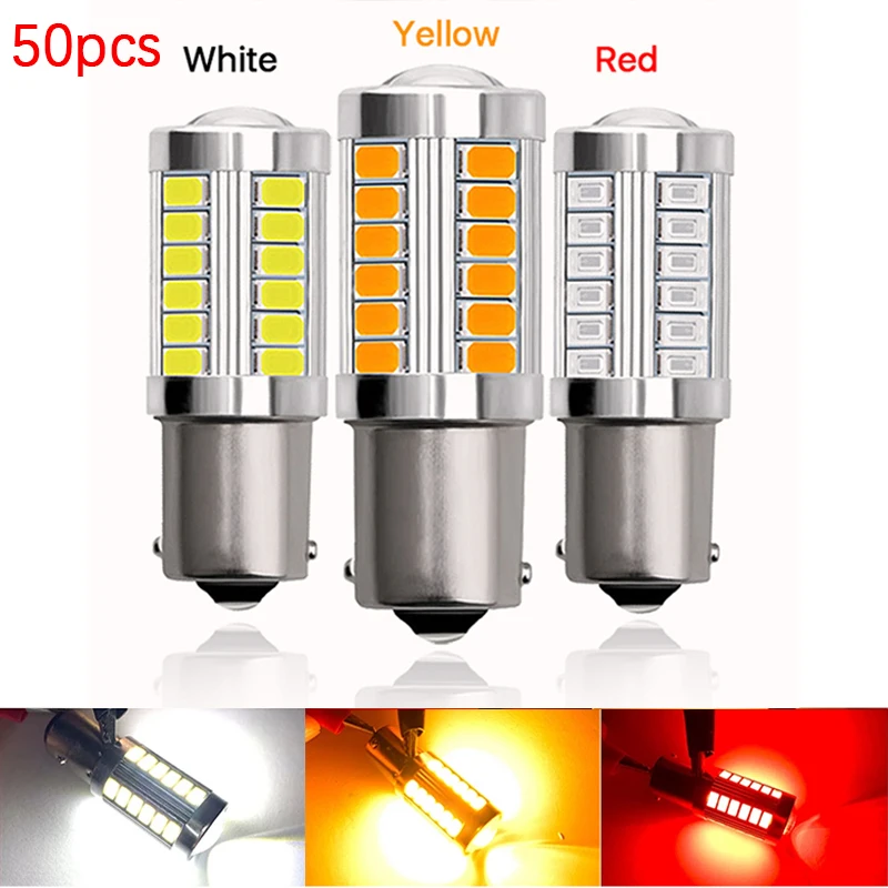 50pc Car LED Light 1156 BA15S/BAU15S 1157 BAY15D T20 7443 3157 Plug 33pcs5630SMD Tail Signal Lamp Brake DRL Bulb 12V Diode White