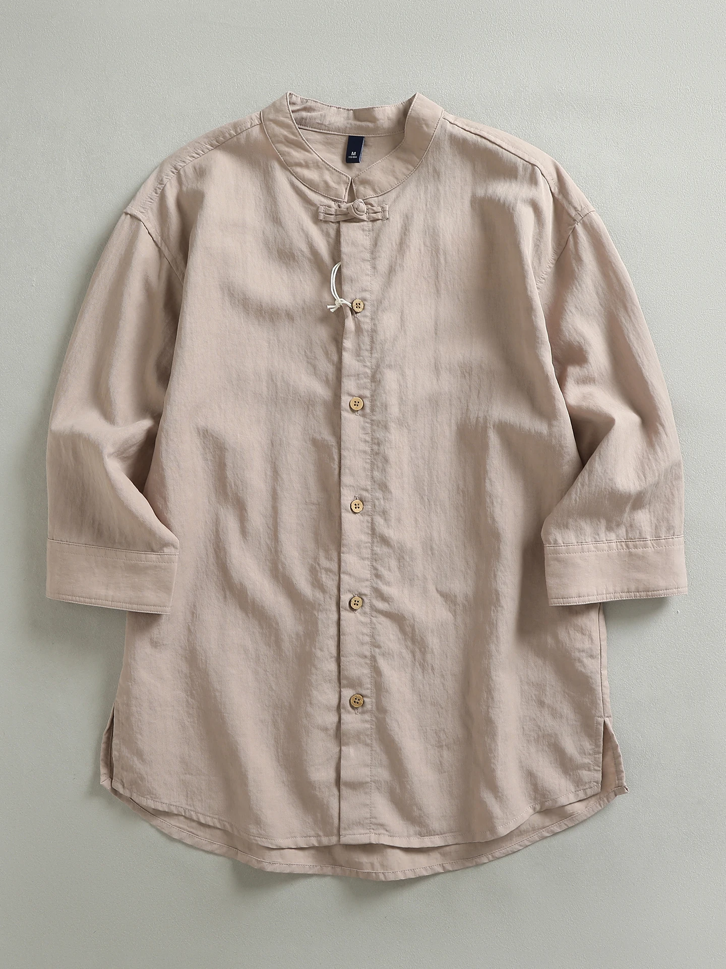 

Loose Fit Men's Shirt Chinese Style Button Design Linen Ice Silk Blend 7/8 Sleeve Breathable Comfortable Fashionable Top