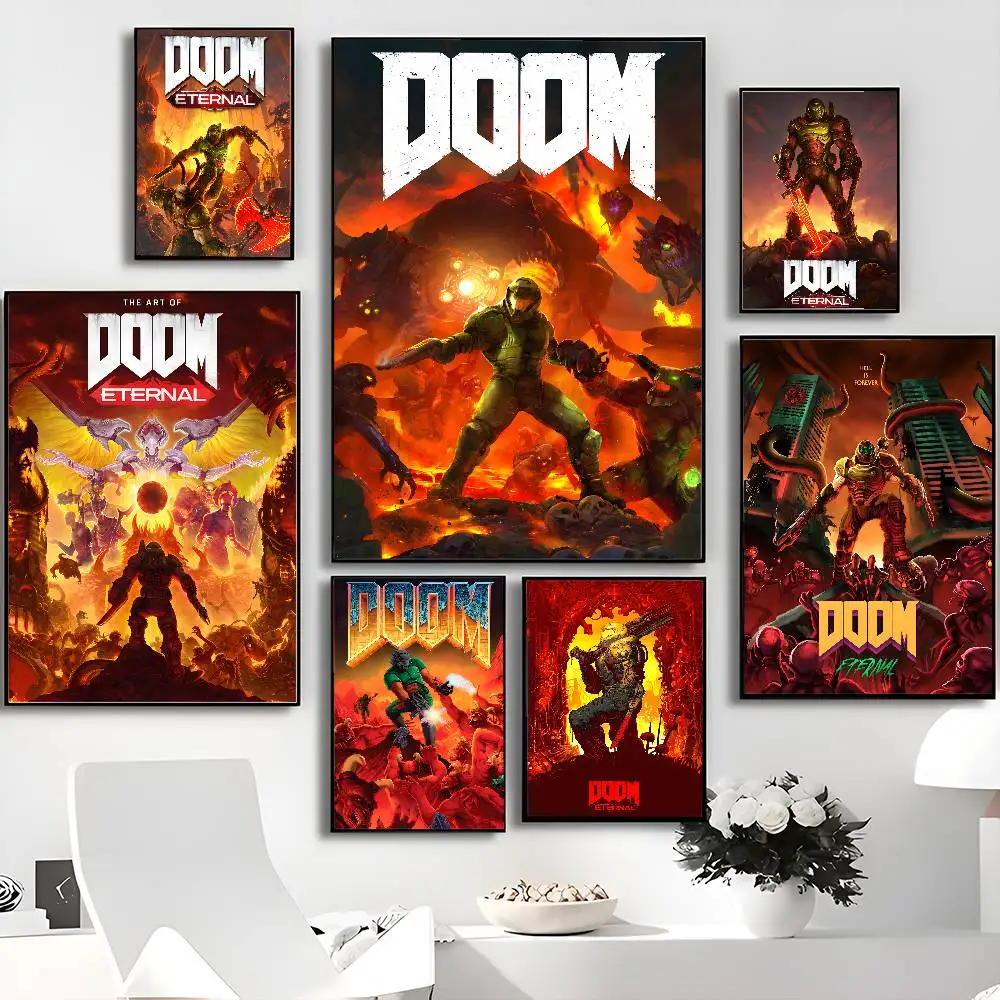 Game D-DoomS E-Eternal Anime Posters Sticky Whitepaper Sticker DIY Room Bar Cafe Kawaii Room Decor