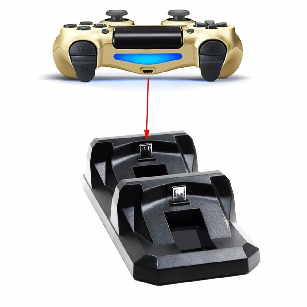 لوحدة تحكم PS4 USB شاحن مزدوج قاعدة شحن الألعاب حامل شاحن لسوني بلاي ستيشن 4 شاحن تحكم لوحة الألعاب اللاسلكية