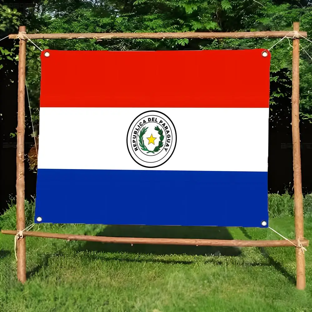 Drapeaux tricolores vertigineux du Paraguay, ornement sans bordure à quatre anneaux, décoration intérieure et extérieure, facile à accrocher.