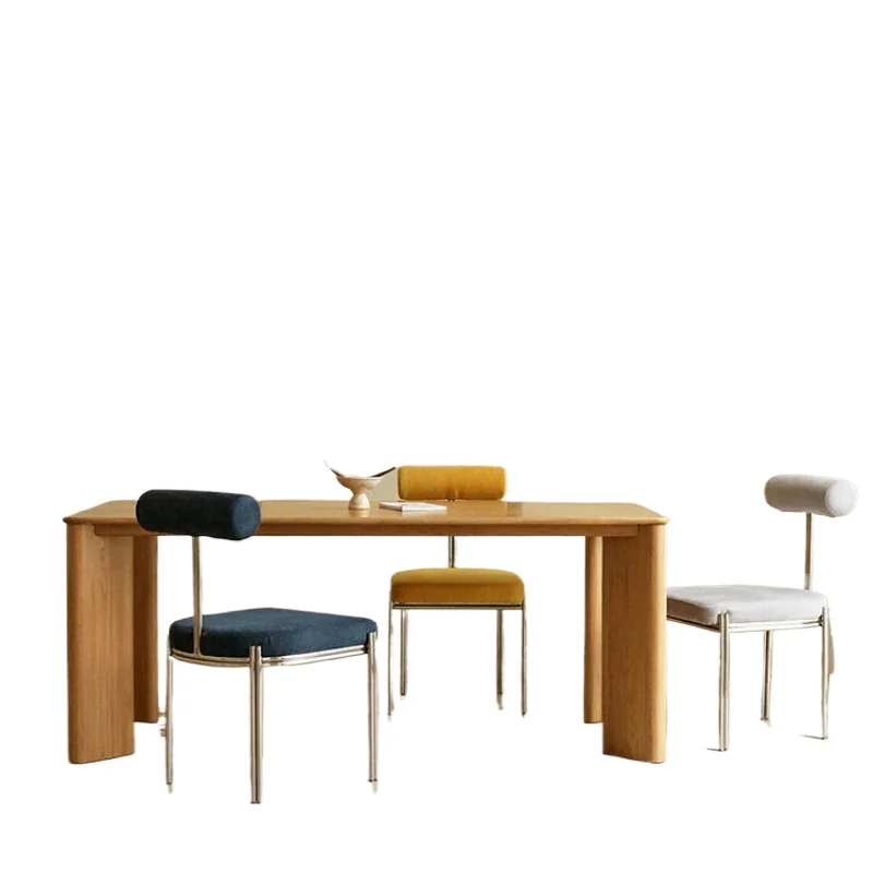 

Nordic log dining table full solid wood table Japanese log color household table white oak retro long