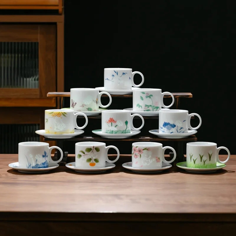 Jingdezhen Hand Painted Ceramic Linglong Mug Couple Cup Office Coffee Tea Water Cup Heat Resistant Gift Box