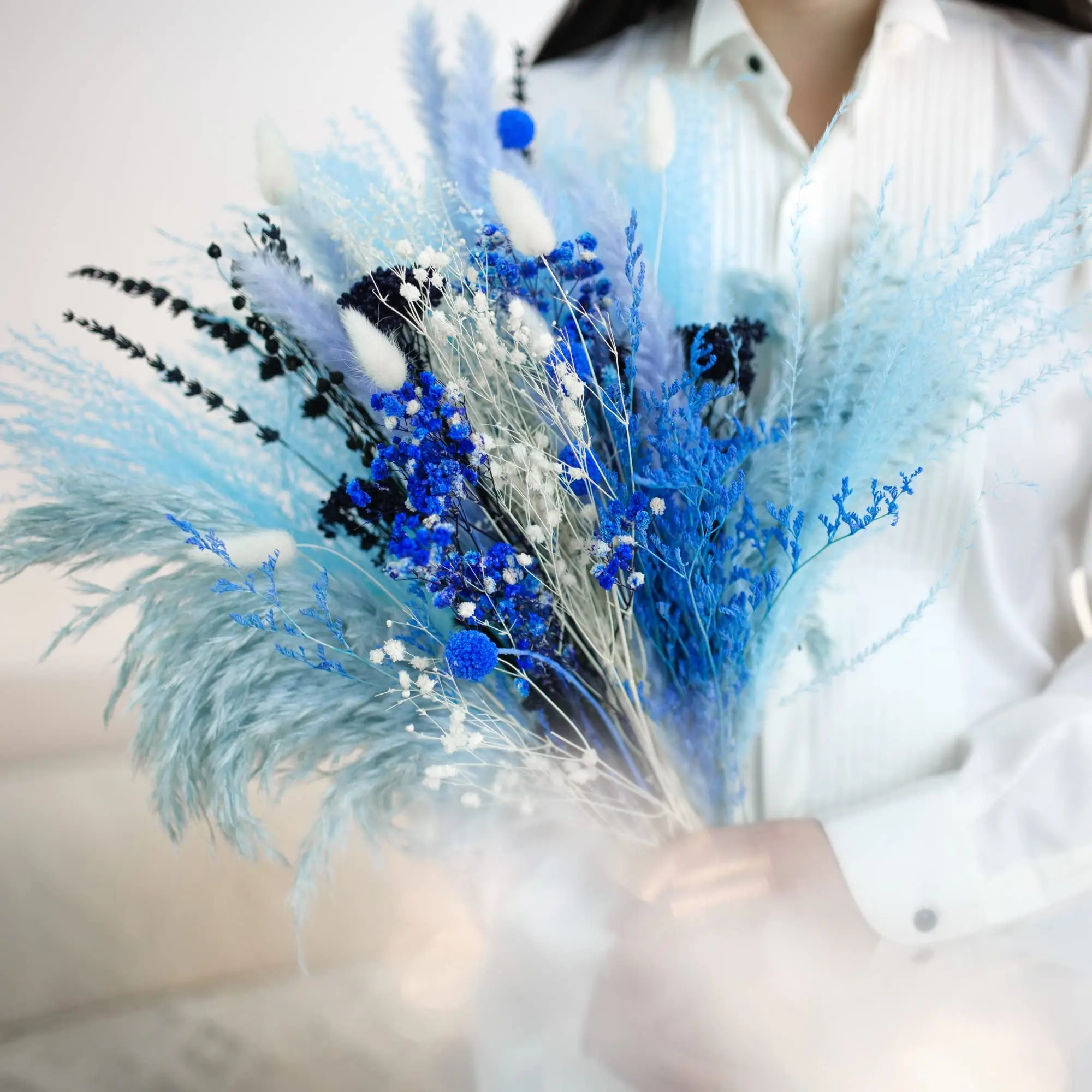 

Natural Pampas Grass Bouquet ,Dried Flower Bouquet,Blue Flower Boho Decor Bouquet for Boho Bathroom Decor Wedding Decoration