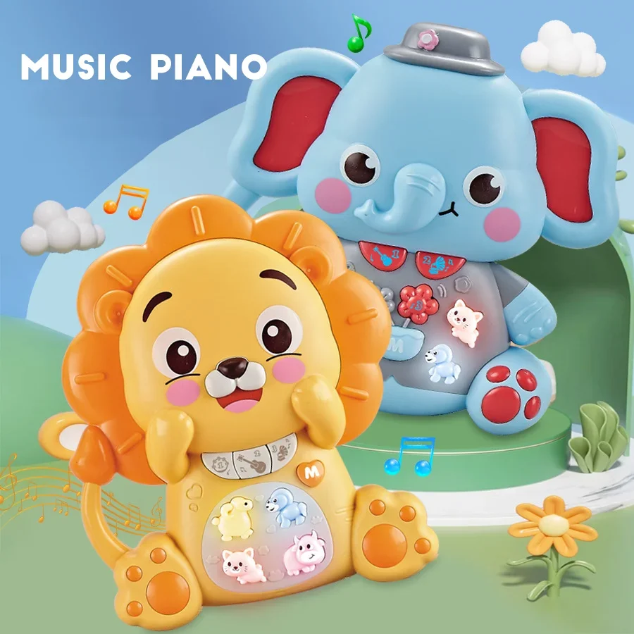 Baby Electronic Music Toys Cute Animal Lion Elephant Paino Keyboard with Light Toy Early Educational Infant Music Toy for Kids