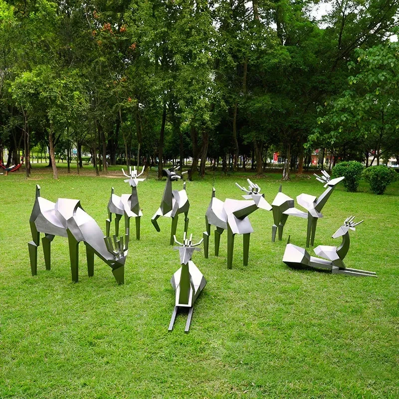 Geometric Deer Decoration Hotel Hall Soft Decoration Outdoor Courtyard Landscape Large Floor Sculpture