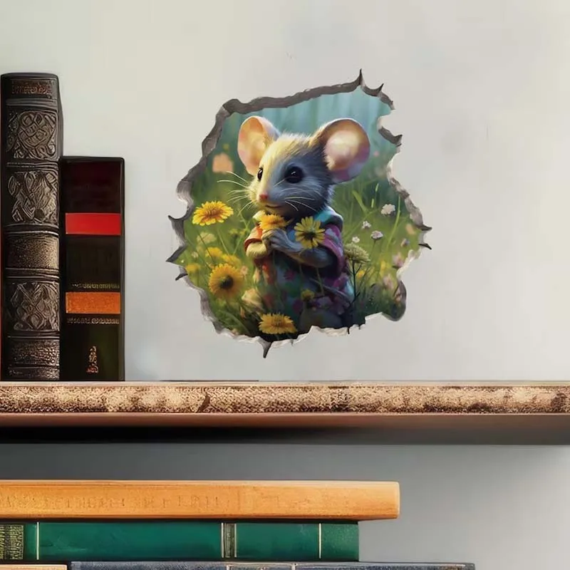 M455 Gardener Mouse in Mouse Hole Decal - Mouse Hole 3D Wall Sticker
