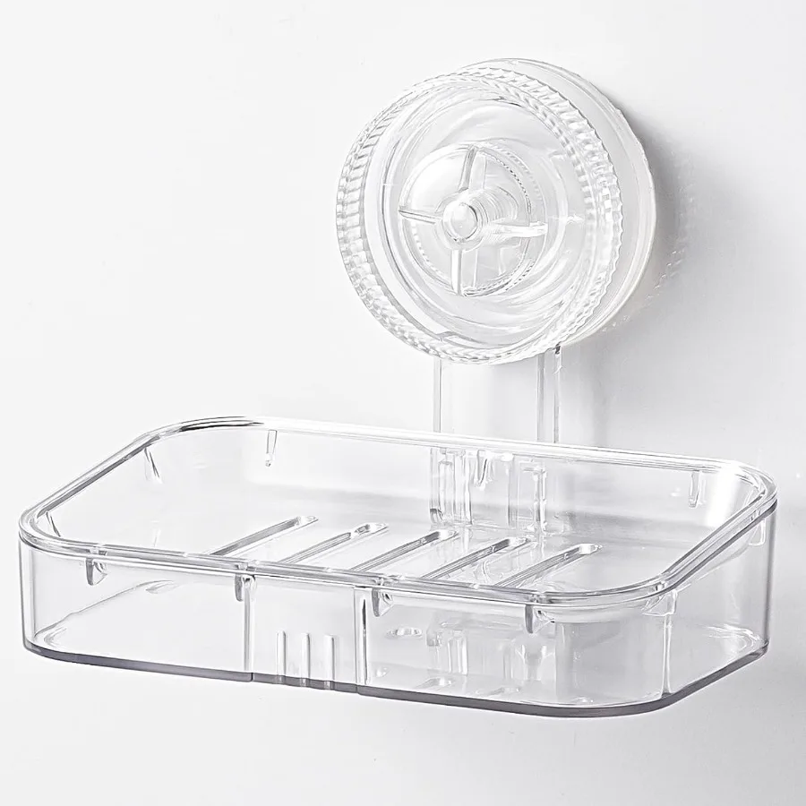 

Мыльница Прозрачная мыльница на присоске для Sr с сильным всасыванием Многоразовый клей NODrilling Самослив Съемный водонепроницаемый