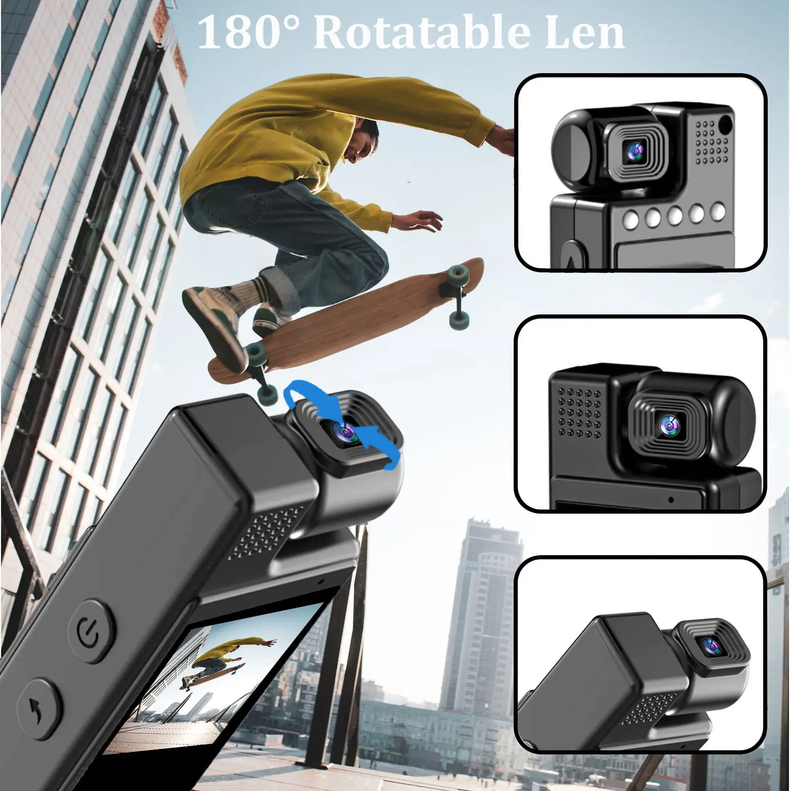 4K HD Portable Mini Action Camera Wifi Back Clip 180° Rotatable IR Night Vision Sports Cam Travel Bicycle Driver Video Recorder