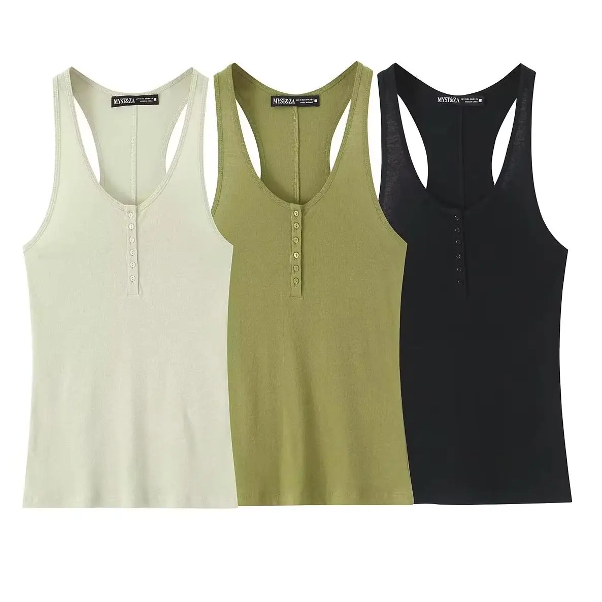 

KONDALA Chic Sexy Green Streetwear Woman Summer Vests Sleeveless Fashion 2025 Night Party Button O-Neack Sheath Club Tank Tops