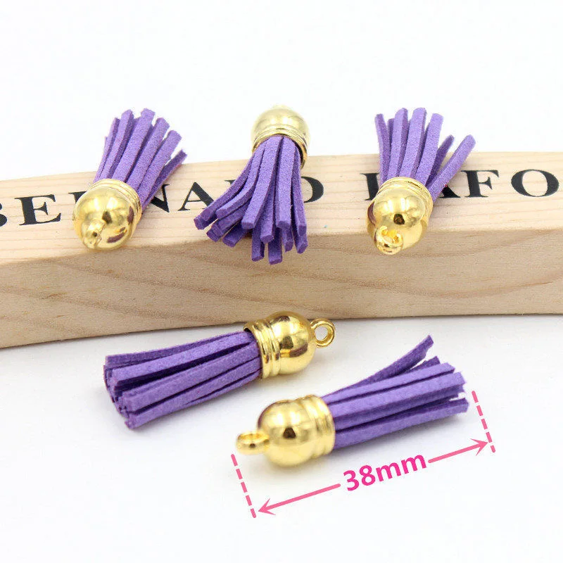 38mm 20 -100pcs Gold Top Suede Faux Leather Tassles Fringe DIY Keychain Jewelry Finding Earring Curtain Bags Clothes Decoration