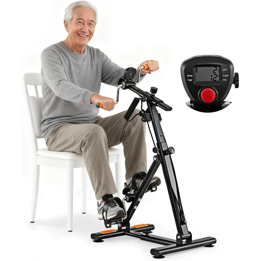 Pedal Exerciser Bike Arm Leg Knee Physical Therapy Peddler, Adjustable Fitness Equipment Home Exercise Bike with LCD Monitor fo