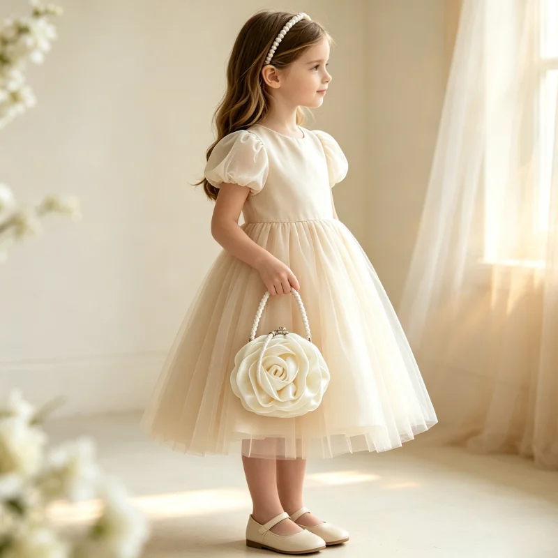 15cm Camellia Flower Bag for Girls, Luxury Satin Rose Handbag, Princess Dress Purse for Wedding, Birthday Party & Photo Shoot