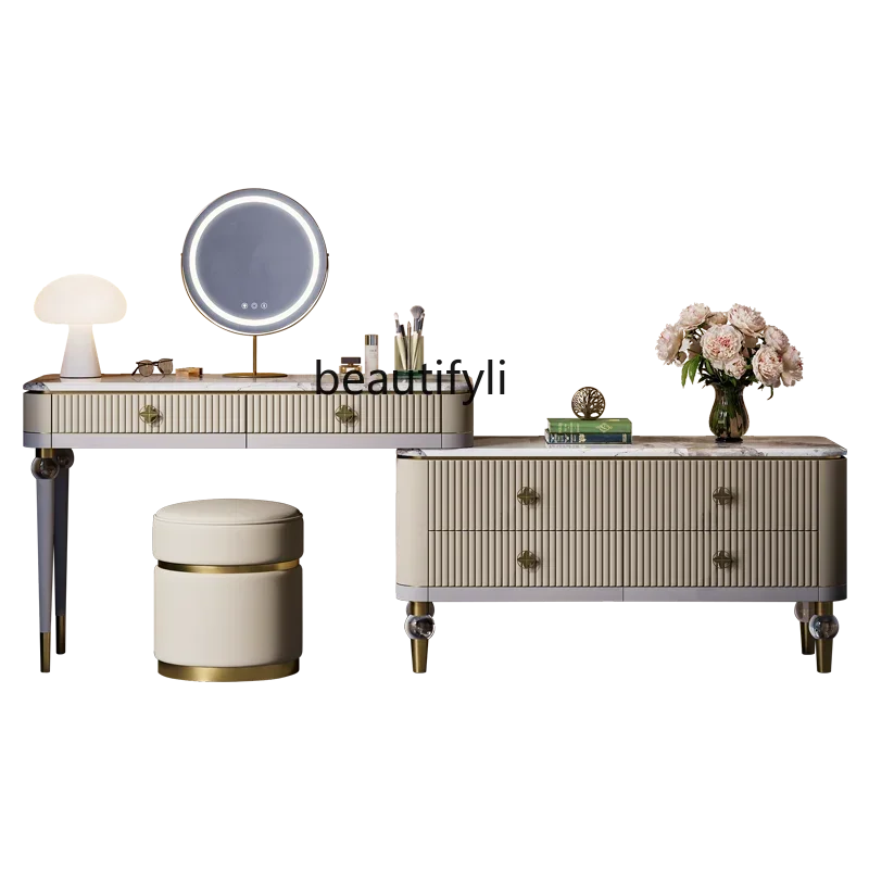 

Light luxury dresser, bedside storage cabinet, marble villa large flat chest, integrated makeup table