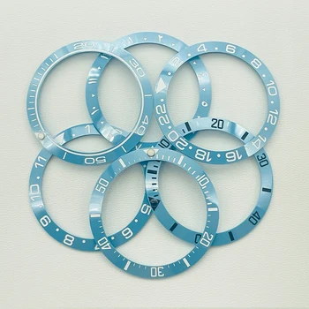 38 x 30,6 mm blauer gebogener Keramik-Lünetteneinsatz passend für Seiko SKX007 Uhrengehäuse NH35 NH36 Uhrwerk Lünette Einsatzring Herrenuhrenteile