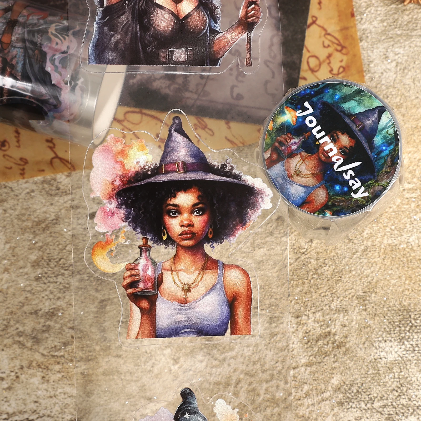 60 مللي متر * 200 سنتيمتر خمر الساحرات السوداء شخصية المشهد PET الشريط الإبداعية DIY بها بنفسك مجلة المواد الكولاج سجل القصاصات القرطاسية #6