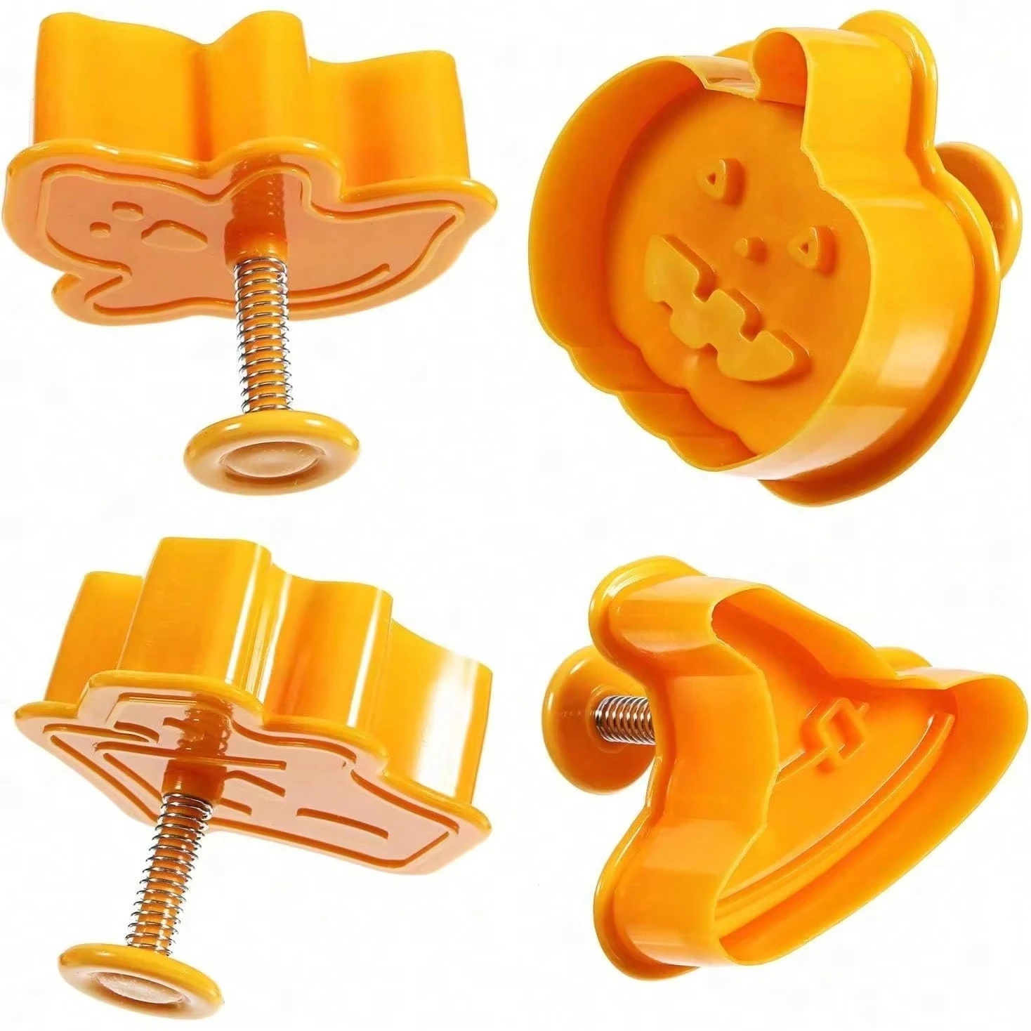 4 Pieces Halloween Cookie Cutters Set - Fondant Stamper, Pastry Cutter, Haunted House, Witch Hat, Ghost and Pumpkin Stamper