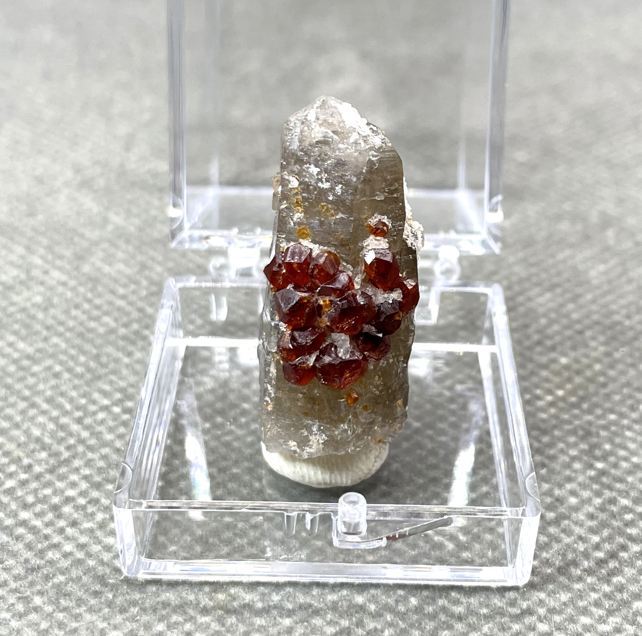 NEW! 100% Natural rare garnet growing on tea crystal mineral specimens stones and crystals quartz + box size 3.4cm