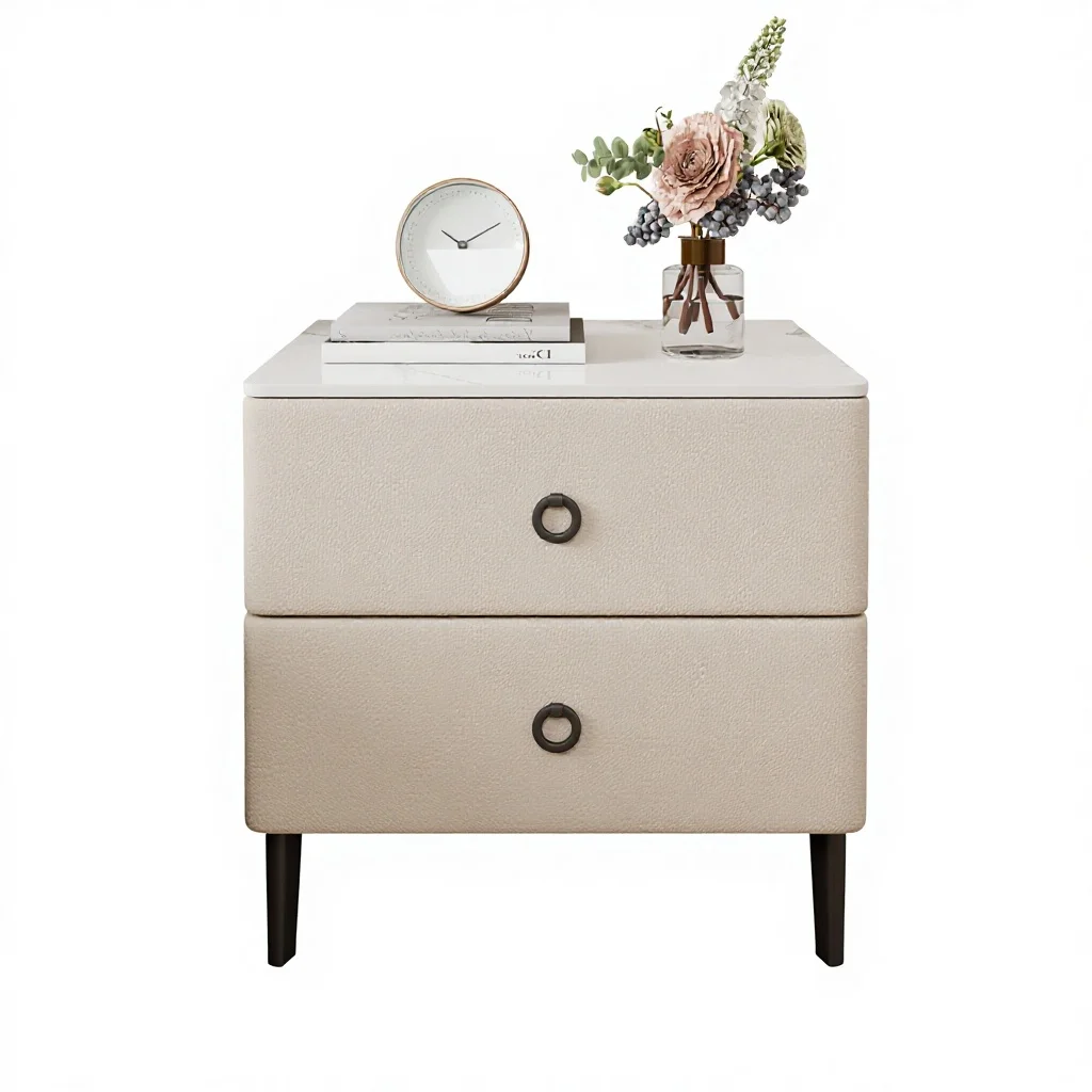 Home Bedroom Apartment Homestay Wood High-end Modern Minimalist Lockable 2 Drawers Small Bedside Storage Cabinet Slate Top