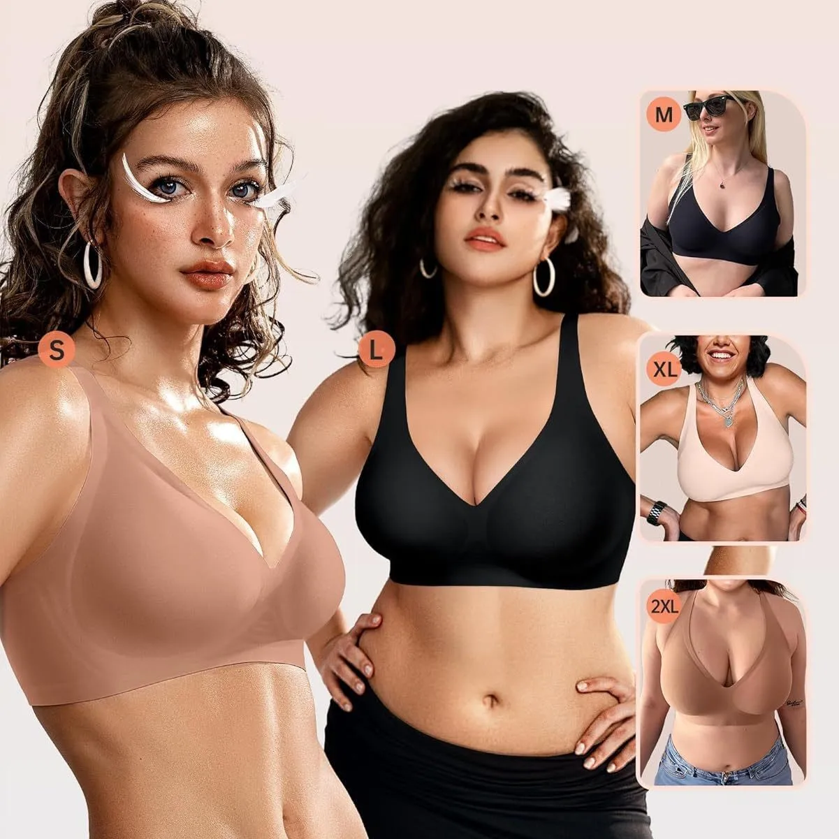 Women's Deep V Solid Color Seamless Full Cup Bra Wire-Free Comfortable Supportive Wire-Free Bra T-Shirt Push-Up Bra Underwear image 4