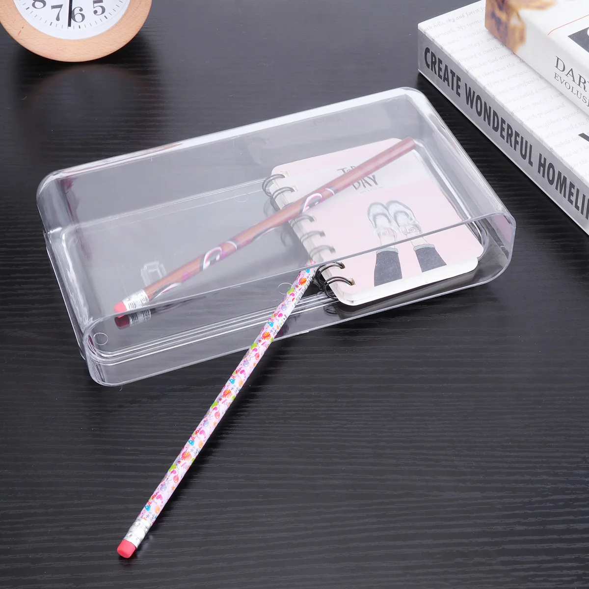 صندوق تخزين للتحكم عن بعد، منظم كبير من البلاستيك الشفاف بأربع أوراق البرسيم لمكتب المنزل والمكتب والقرطاسية والمكياج #1