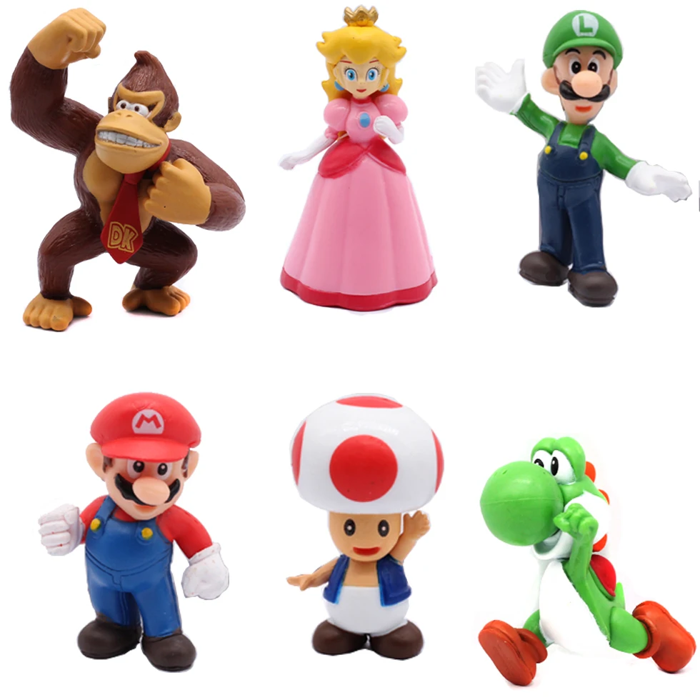 # 6pcs/set Super M Bros PVC Action Figure Toys Dolls Model Set Luigi Yoshi Donkey Kong Mushroom For Kids Birthday Gifts view 5