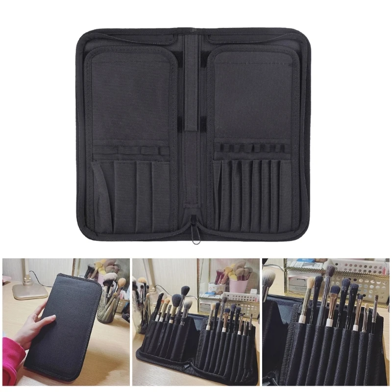 Foldable Stand-up Makeup Brush Holder Women Portable 15 Pockets Travel Makeup Brushes Organizer Bag Cosmetics Case Handbag