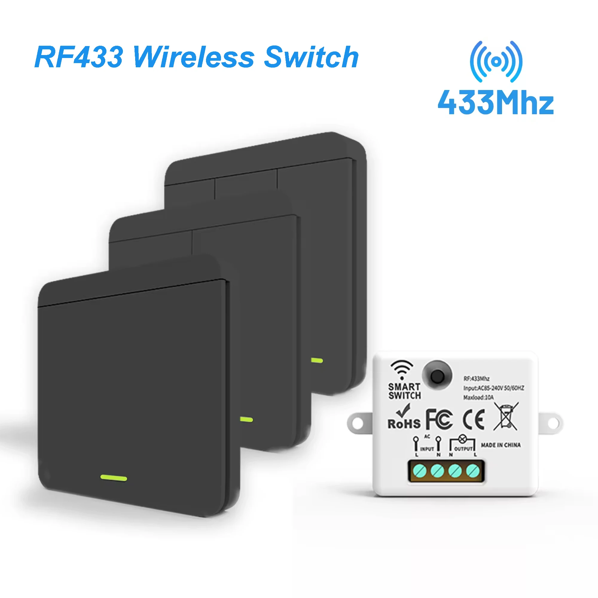 Kabelloser EIN/AUS-Schalter RF433 Modul Fernbedienung Lichtschalter 1/2/3-fach Wandschalter für Glühbirnen Kronleuchter 10A 110V 220V