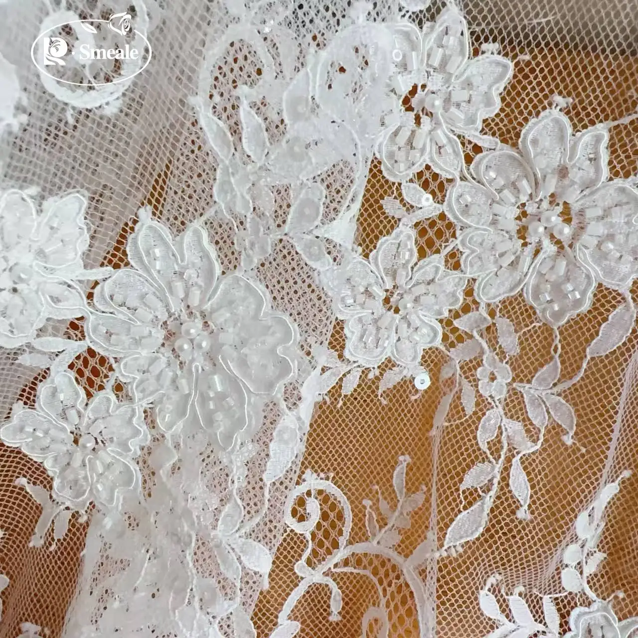 3M Classic Flower Eyelash Bead Sparkling Sequin Wedding Dress Fabric Designer Sewing Materials