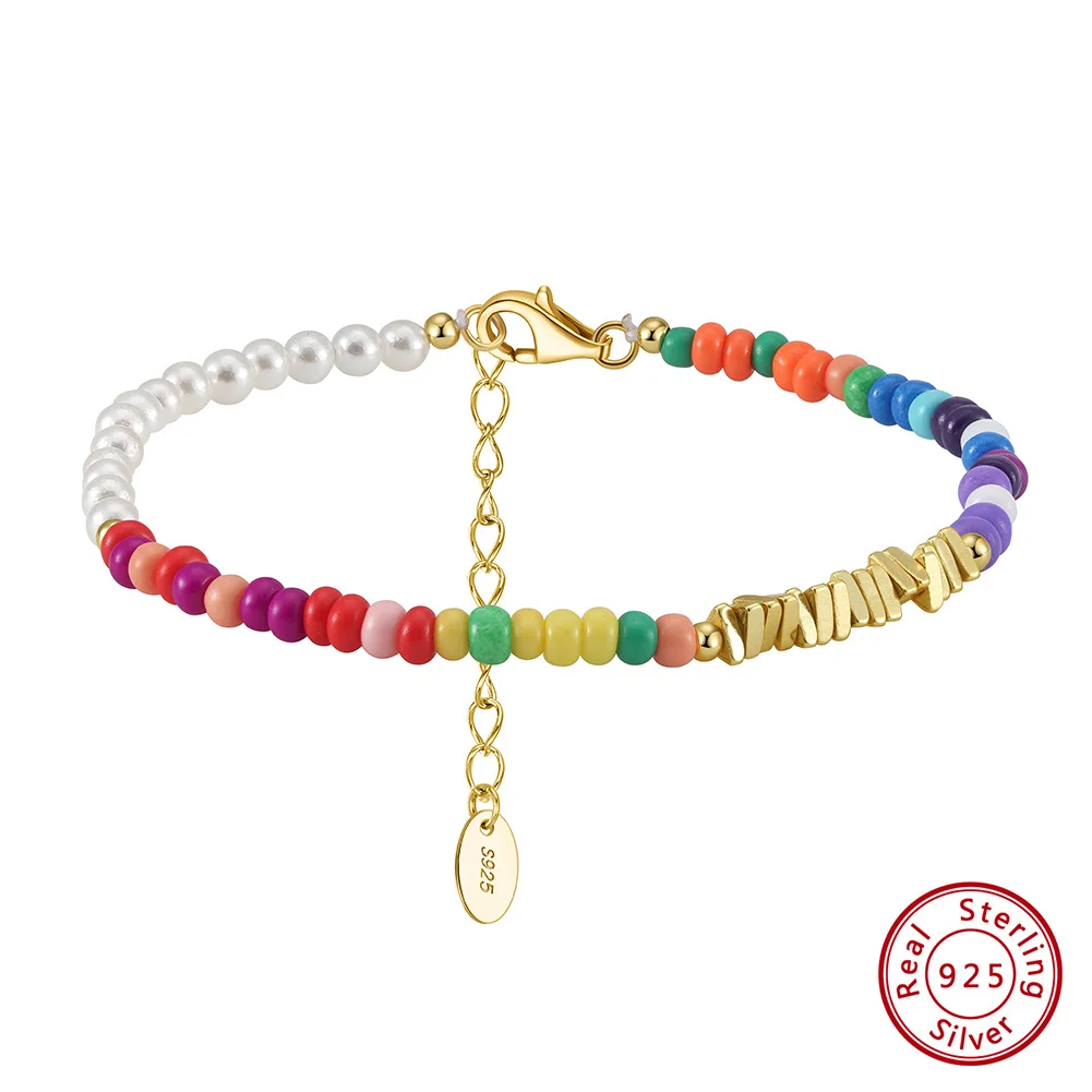 

Браслет-цепочка Kiss Mandy Shell с разноцветными бусинами для женщин, стерлинговое серебро 925 пробы, модный летний браслет в стиле бохо, вечерние украшения PSB07