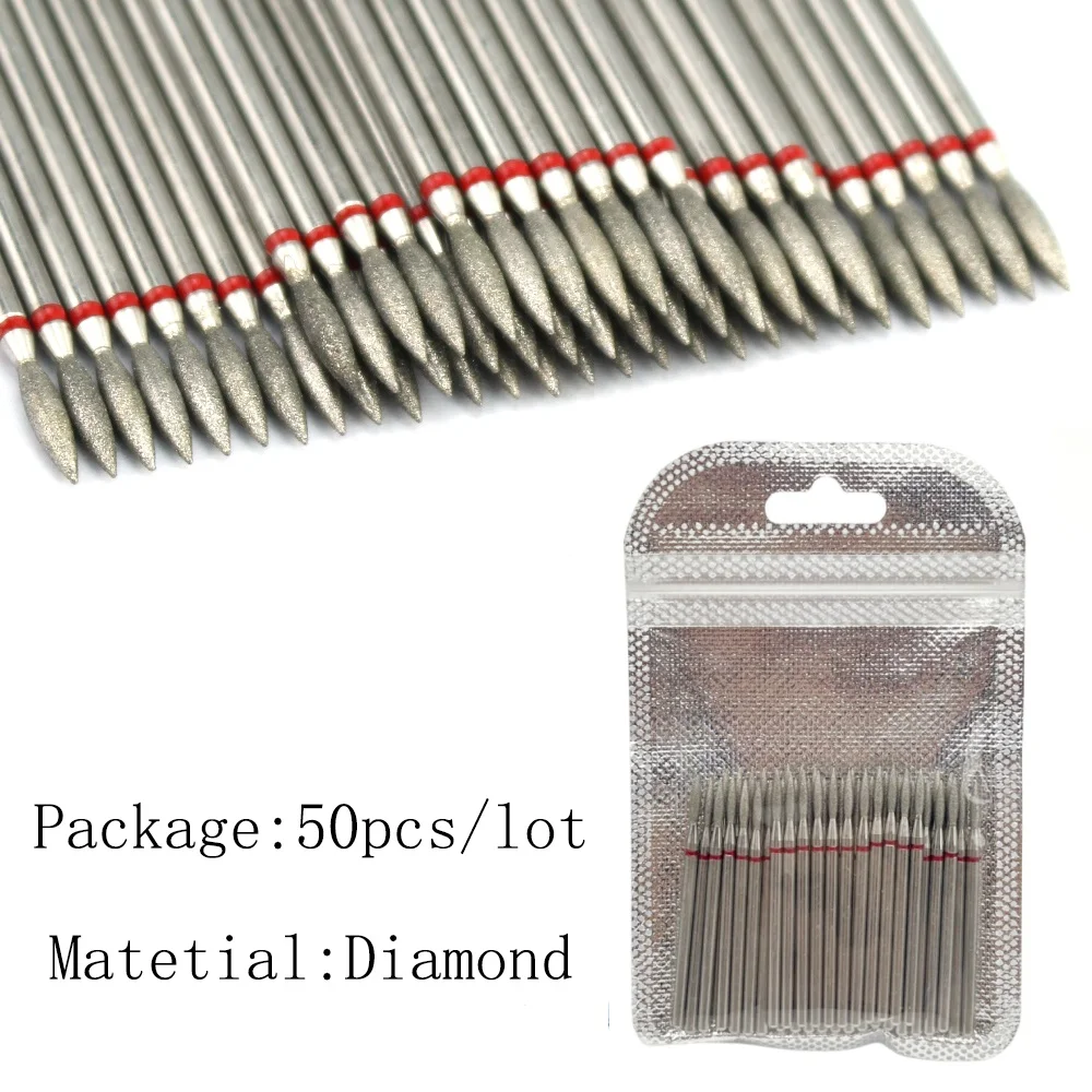 50個/セット ネイルドリルビット ダイヤモンドミリングカッター マニキュア用電動ツール ネイルファイル ジェル除去 バリ取り ネイル機器アクセサリー