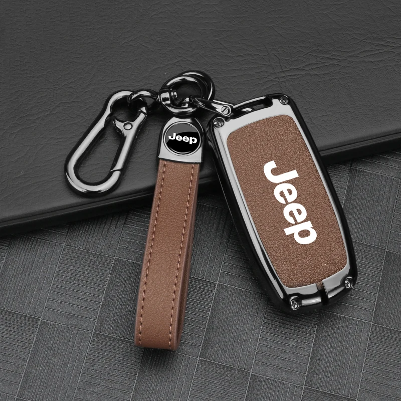 Zinc Alloy Leather Car Key Case For Jeep Grand Cherokee WK2 KL Wrangler JK Renegade Commander Compass 2018 2022 Auto Accessories