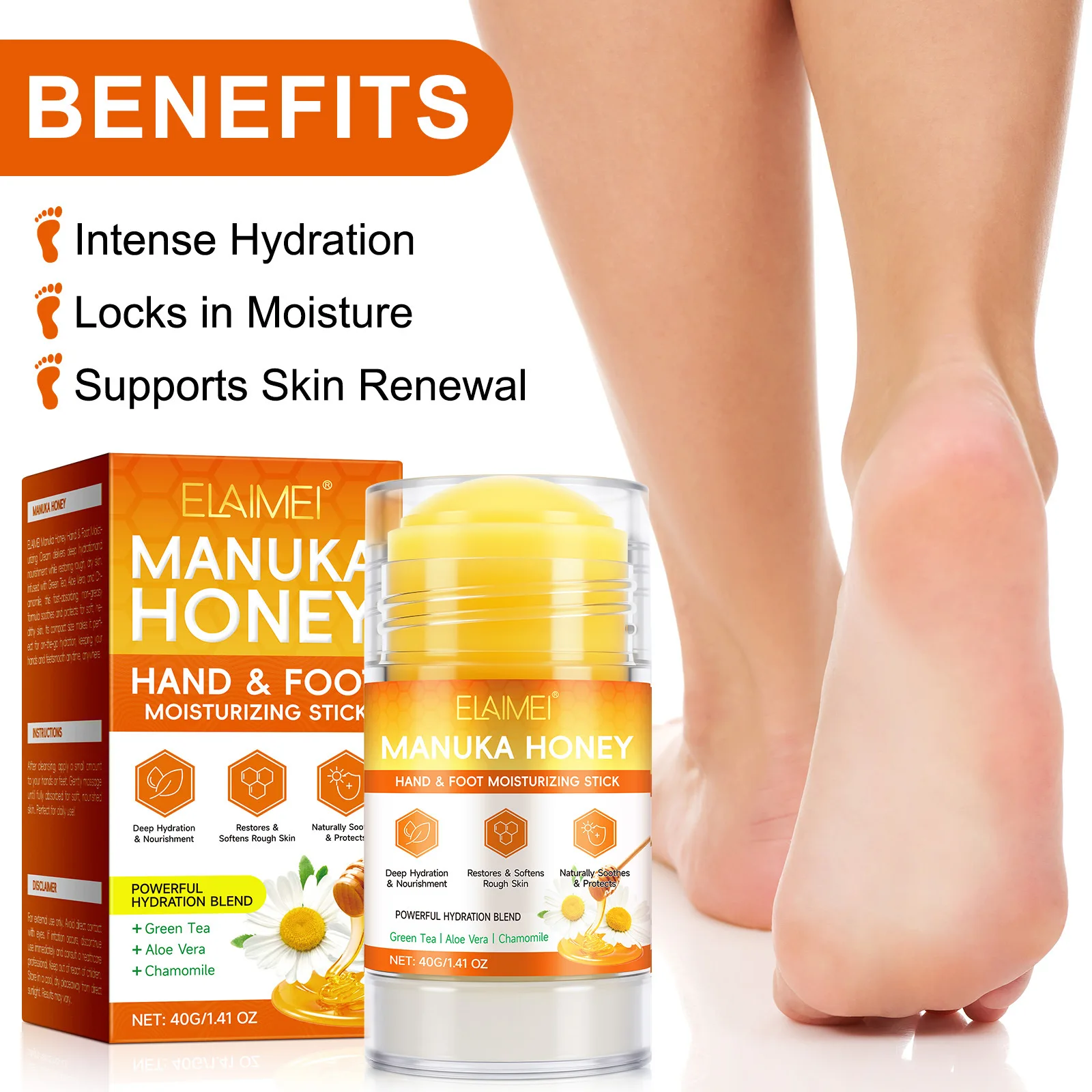 ELAIMEI Manuka Honey Cuidado de manos y pies en barra Hidratante No pegajoso Crema de cuidado suave y suave para manos y pies 40g