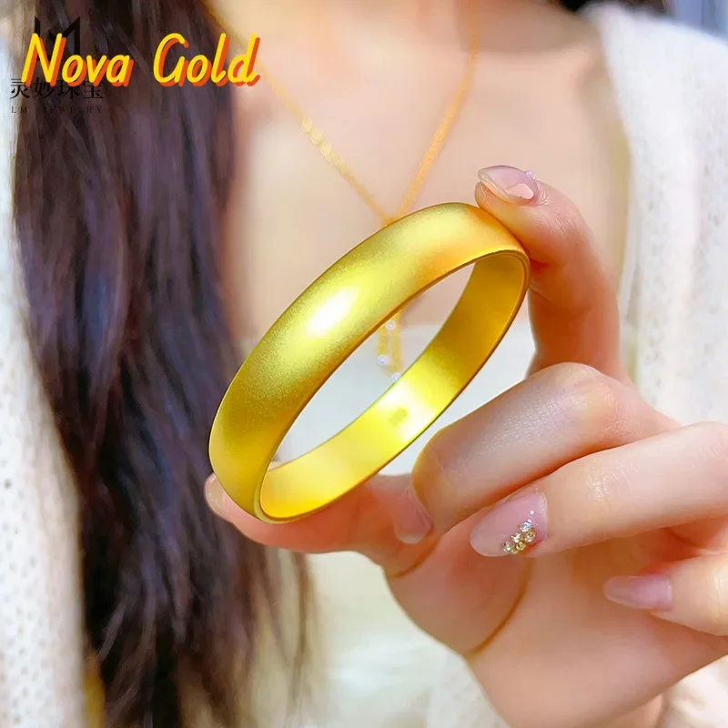 

NovaGlod 9999 ancient method inheritance thickened loach back wide-face tire ring 24K real gold bracelet women's exquisite matte