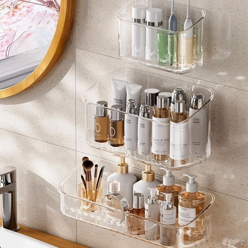 1pc Wall Mounted Acrylic Storage Rack Toilet Washstand Cosmetic Storage Box Bathroom Storage Rack