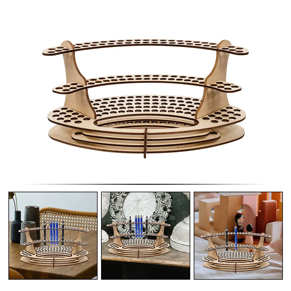 2Pcs Wooden Pen Display Rack Desktop Organizer Multi Slot Storage Stand Compact Pencil Holder Office Study Pen Holder