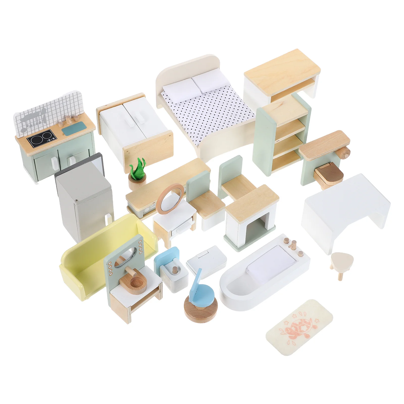 1 ensemble de Mini meubles en bois, bricolage, décoration de maison pour enfants, chambre à coucher, cuisine, salle de bain, jeu de simulation, Design réaliste, bords arrondis sûrs