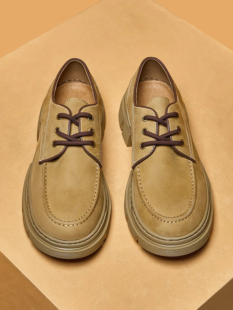 

NEW Design Must Get ! Trendy Men's Khaki Leather Work Shoes Full Grain Leather British Oxfords Leisure Male