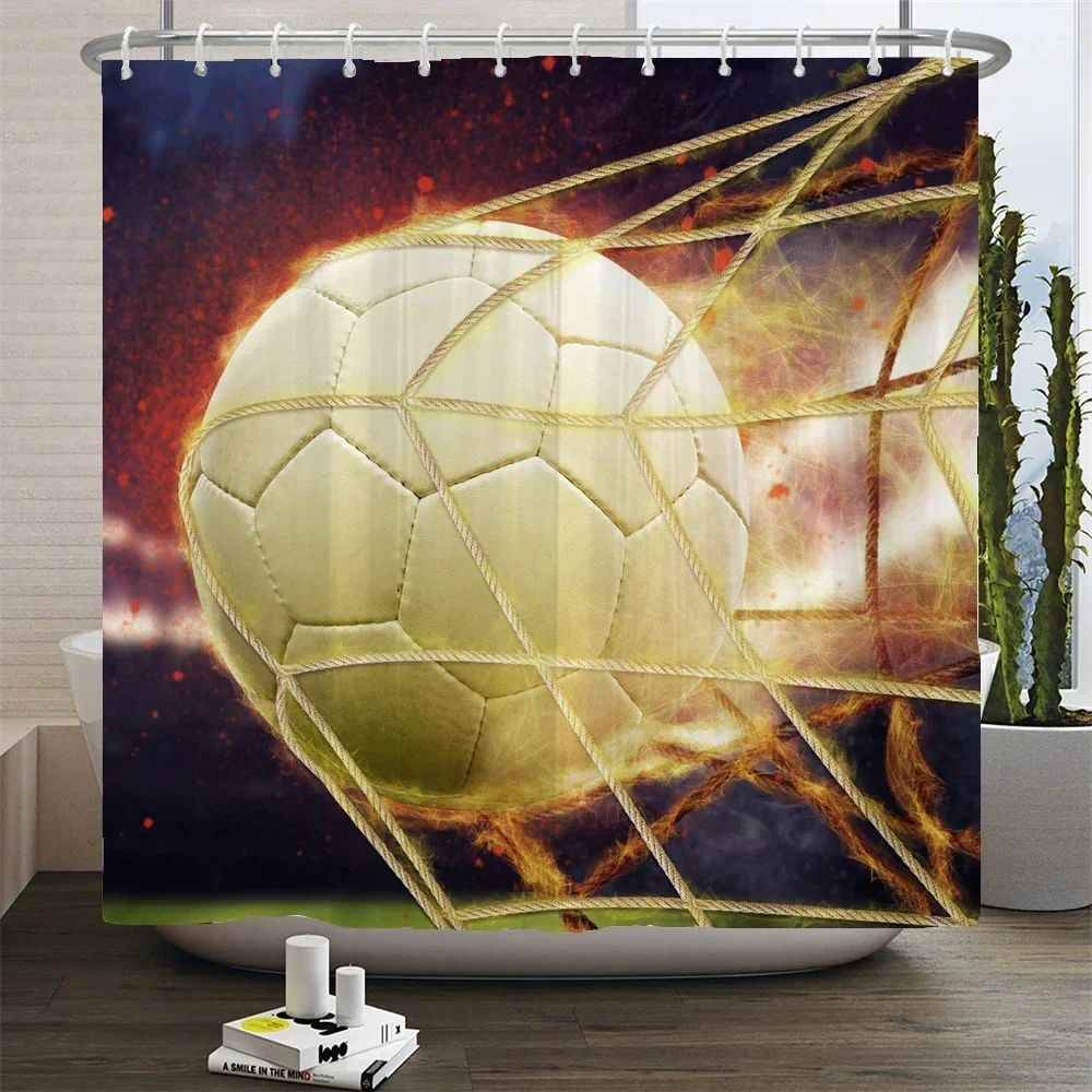 Football Shower Curtain Waterproof Bathroom Curtains Sports Style Print Bath Partition Curtain Decorate Curtains With Hooks