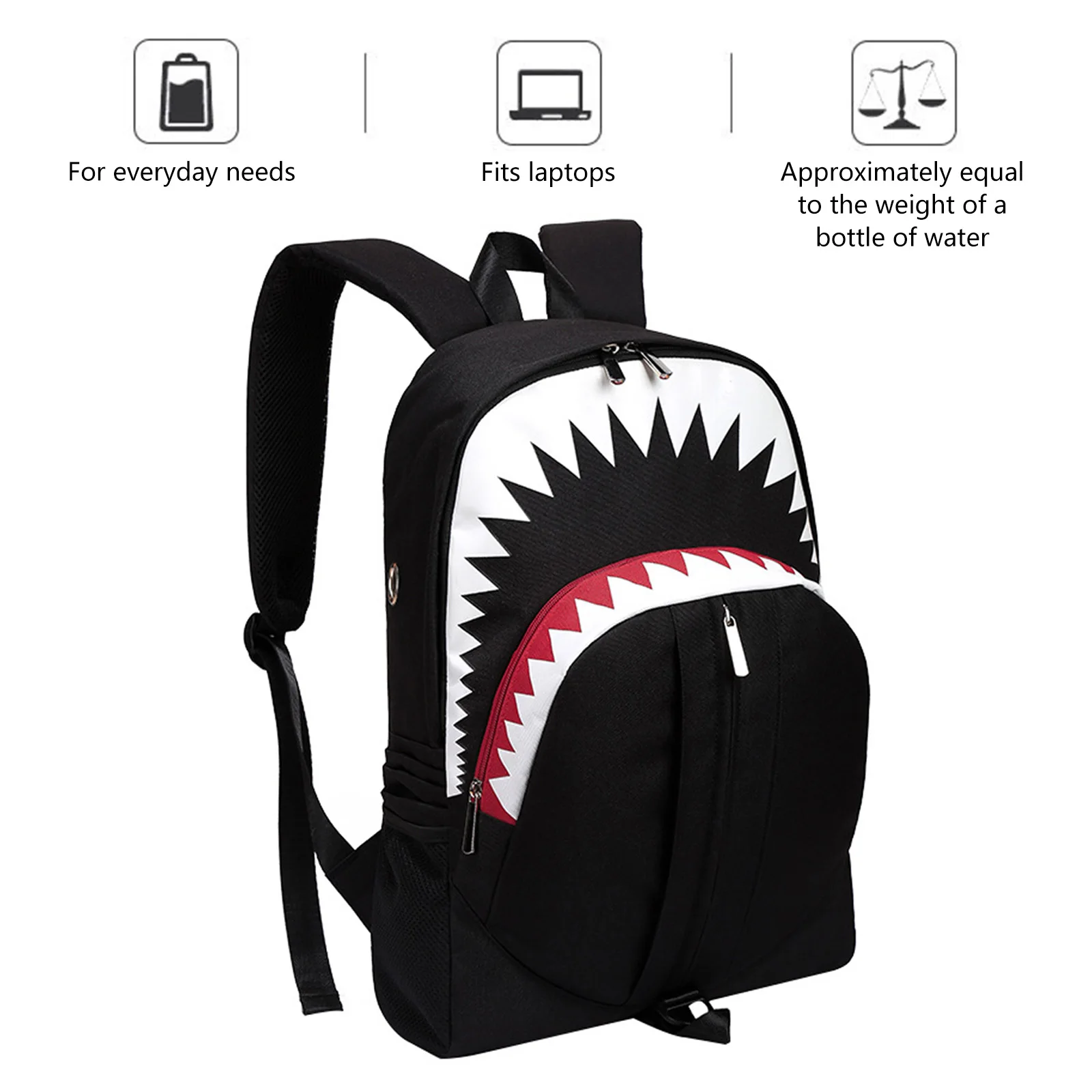 Shark Mouth School Backpack - Oxford Cloth Laptop Back Bag Daypack for Students